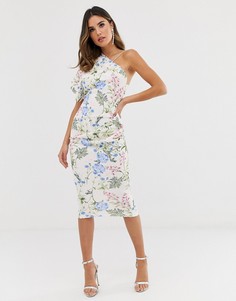 Платье миди на одно плечо с цветочным принтом ASOS DESIGN - Мульти