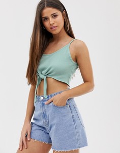 Кроп-топ из вафельного трикотажа с завязкой ASOS DESIGN - Зеленый