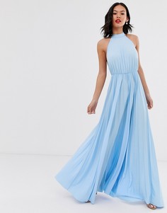 Плиссированное платье макси с халтером ASOS DESIGN - Синий