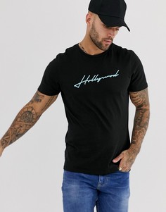 Черная футболка с принтом Hollywood New Look - Черный