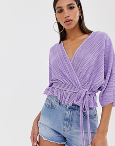 Топ с плиссировкой, запахом и завязкой на талии ASOS DESIGN - Фиолетовый