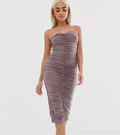 Бежевое платье-бандо миди со сборками Club L London Petite - Коричневый