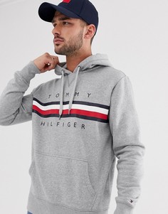 Серый меланжевый худи в полоску с логотипом Tommy Hilfiger Icon - Серый