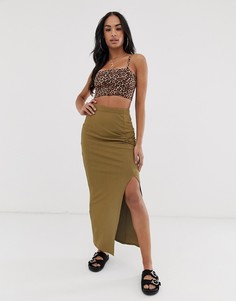 Узкая юбка макси с узлом в рубчик ASOS DESIGN - Зеленый