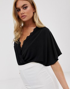 Боди с запахом и кружевной отделкой ASOS DESIGN - Черный