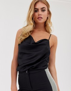 Асимметричный атласный топ на бретельках со свободным воротом ASOS DESIGN - Черный