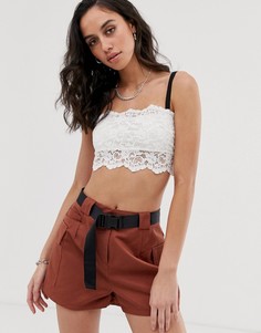 Белый кружевной кроп-топ Bershka - Мульти