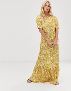 Платье макси с цветочным принтом и пышными рукавами Vila - Желтый