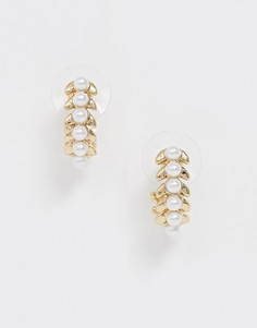 Серьги-кольца с искусственным жемчугом DesignB London - Золотой