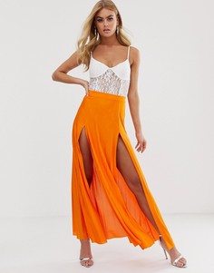 Плиссированная юбка макси с двойным разрезом ASOS DESIGN - Оранжевый