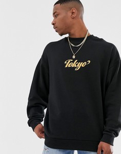 Черный свободный свитшот с принтом Tokyo ASOS DESIGN - Черный
