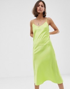 Зеленое атласное платье-комбинация Bershka - Зеленый