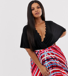 Боди с запахом и кружевной отделкой ASOS DESIGN Curve - Черный
