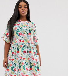 Эксклюзивное свободное платье с цветочным принтом Boohoo Plus - Мульти
