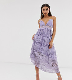 Сиреневое кружевное платье миди с бретельками Missguided - Фиолетовый