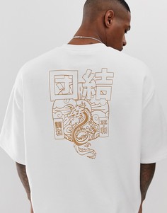 Белый oversize-свитшот с короткими рукавами и драконом на спине ASOS DESIGN - Черный