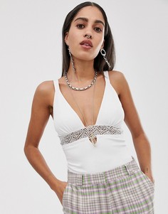 Белое фактурное боди с кружевом Bershka - Белый