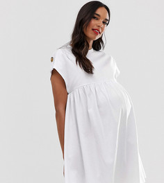 Свободное платье мини с пуговицами на рукавах ASOS DESIGN Maternity - Белый