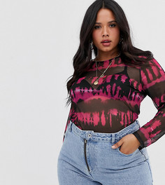 Розовый сетчатый топ с принтом тай-дай ASOS DESIGN Curve - Мульти