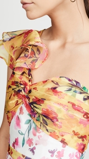Marchesa Notte One Shoulder Colorblock Cocktail Dress