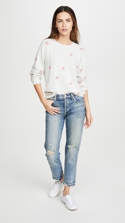 MONROW Vintage Raglan Pullover with Rose Embroidery