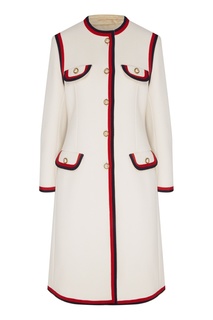 Белое пальто с контрастной отделкой Gucci