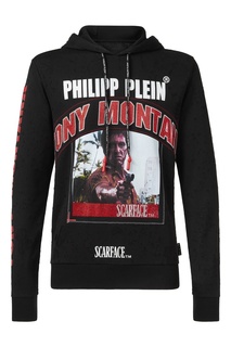 Черное худи с принтом и кристаллами Philipp Plein