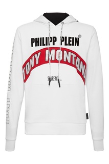 Белое худи с отделкой Philipp Plein