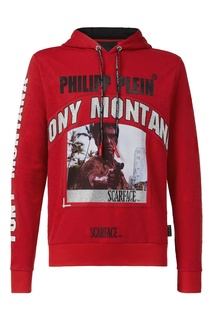 Красное худи с отделкой Philipp Plein
