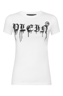 Белая футболка с блестящим логотипом Philipp Plein