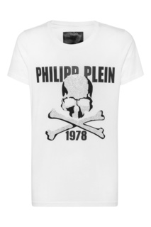 Белая футболка с логотипом и стразами Philipp Plein