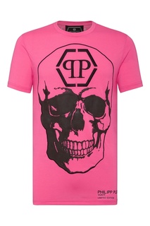 Розовая футболка с принтами Philipp Plein