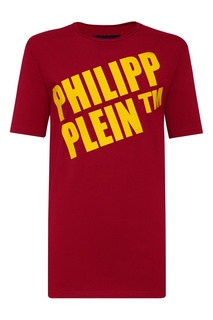 Красная футболка с желтым логотипом Philipp Plein