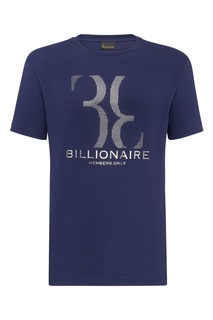 Синяя футболка с серебристым принтом Billionaire