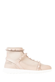 Бежевые высокие кроссовки Rockstud Valentino