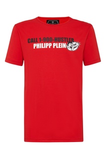 Красная футболка с контрастной надписью Philipp Plein