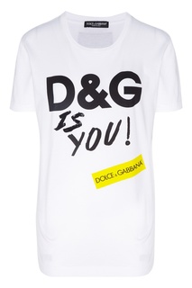 Удлиненная футболка с логотипом и надписью Dolce & Gabbana