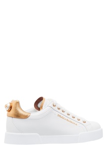 Золотисто-белые кроссовки с декором Dolce & Gabbana