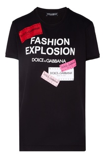 Черная футболка с яркими нашивками Dolce & Gabbana