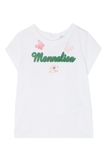 Белая футболка с принтом и аппликацией Monnalisa