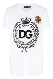 Футболка с нашивкой, стразами и пайетками Dolce & Gabbana
