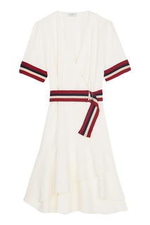 Белое платье с контрастным поясом Sandro