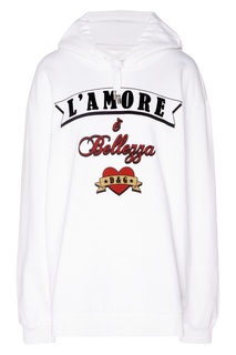 Белое худи с надписями и сердцем Dolce & Gabbana