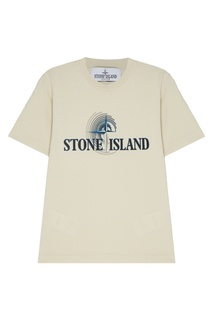 Бежевая футболка с принтом Stone Island Kids