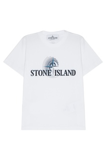 Белая хлопковая футболка с принтом Stone Island Kids