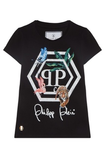 Черная футболка с блестящим принтом Philipp Plein Kids