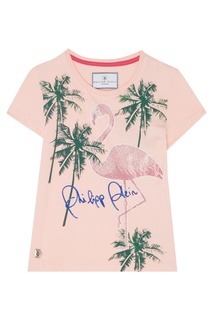 Розовая футболка с принтом и аппликацией Philipp Plein Kids