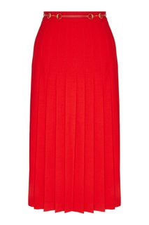 Красная плиссированная юбка с поясом Gucci