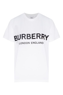 Белая футболка с черным логотипом Burberry