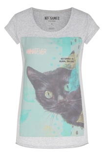 Серая футболка с изображением кошки и небольшой надписью KO Samui